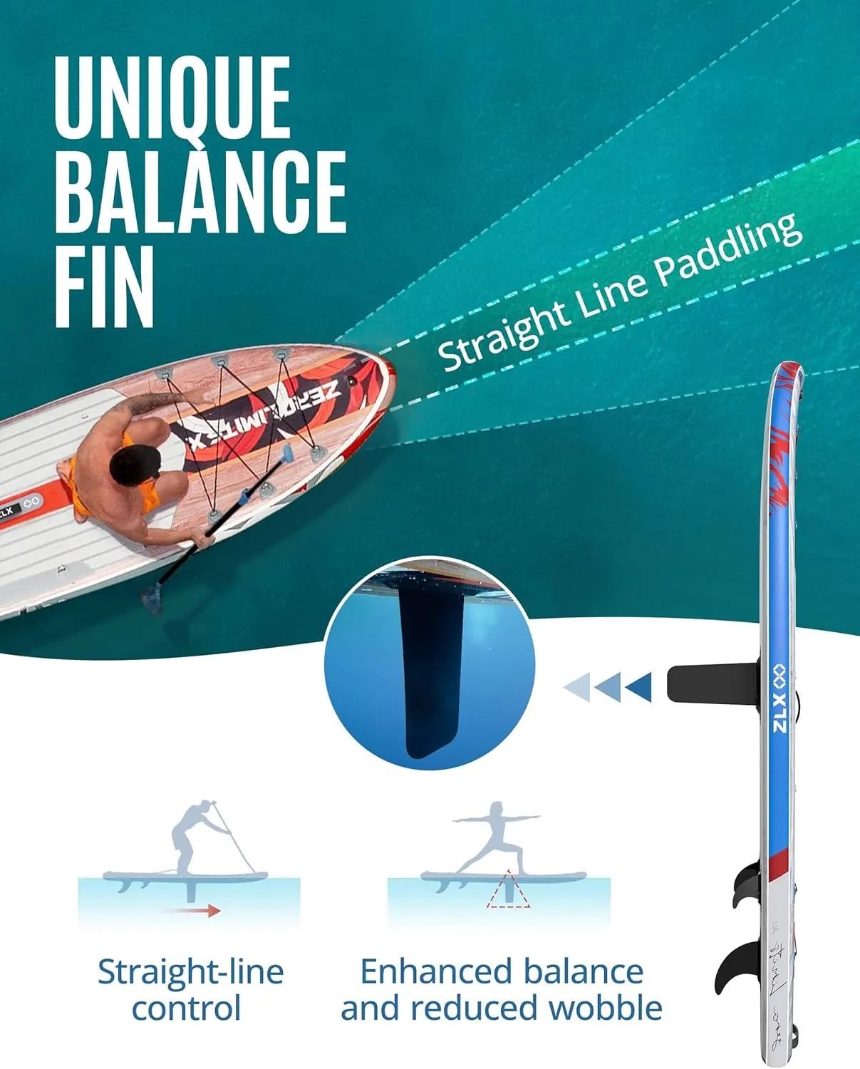 ZLX Inflatable Stand Up Paddle Board, 10'6" Extra Wide Blow Up Paddle Boards with Premium Balance Fin, Portable SUP Paddleboard for Adults, Stable Non-Slip Deck Pad for Beginner, All Skill Levels