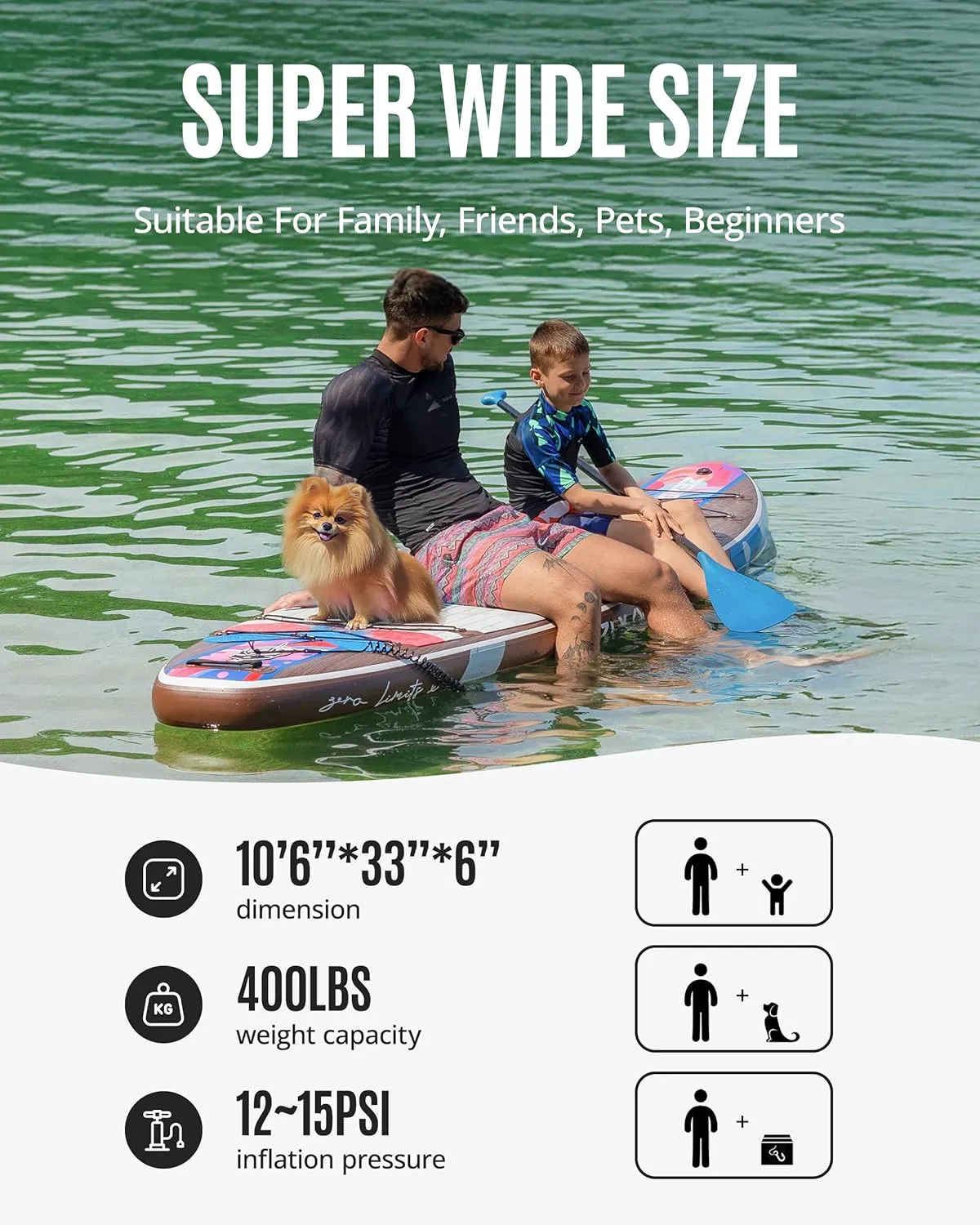 ZLX Inflatable Stand Up Paddle Board, 10'6" Extra Wide Blow Up Paddle Boards with Premium Balance Fin, Portable SUP Paddleboard for Adults, Stable Non-Slip Deck Pad for Beginner, All Skill Levels