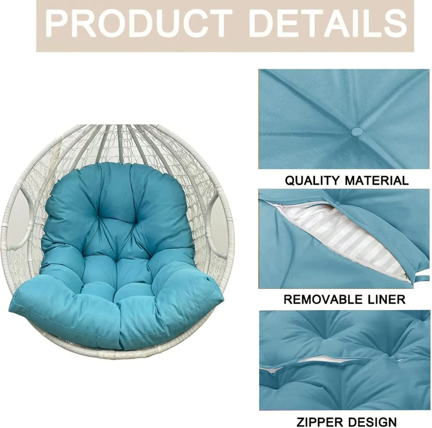 ZTGL Hanging Basket Seat Cushion, Thicken Hanging Egg Chair Cushion, Waterproof Basket Chair Cushion for Patio Garden, Outdoor Basket Egg Chair Seat Pads Back Cushion,Navy Blue