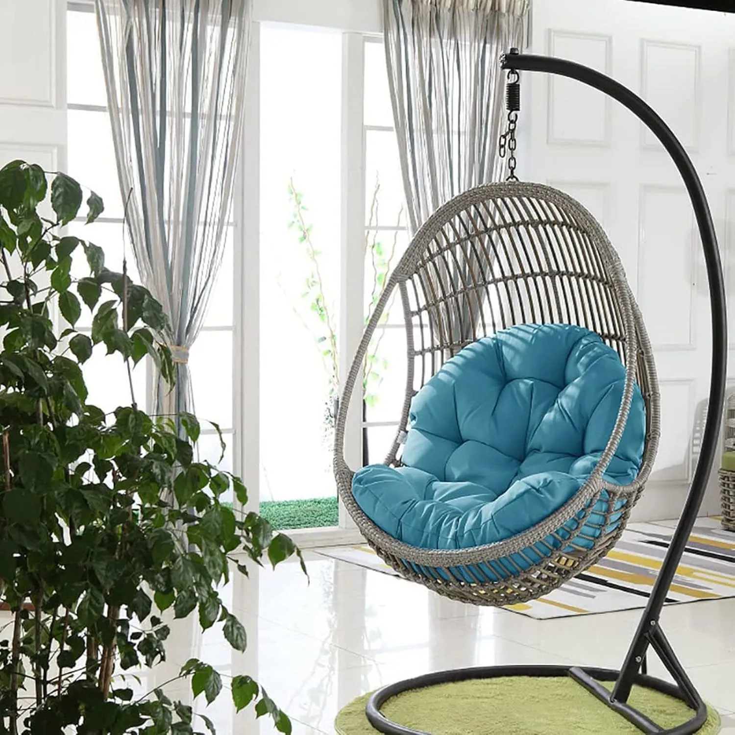 ZTGL Hanging Basket Seat Cushion, Thicken Hanging Egg Chair Cushion, Waterproof Basket Chair Cushion for Patio Garden, Outdoor Basket Egg Chair Seat Pads Back Cushion,Navy Blue
