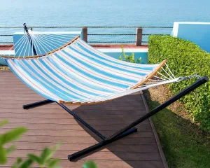 Zupapa Quick Dry Hammock with Stand,12 Feet Hammock Stand with Curved Spreader Bar for Outdoor Backyard, 2 Persons Use 450 lbs Capacity